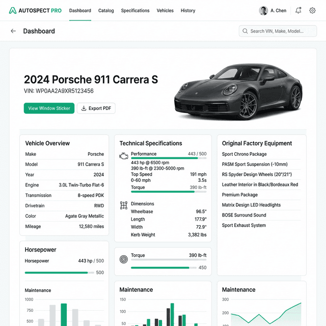Interface professionnelle affichant les équipements d'origine
